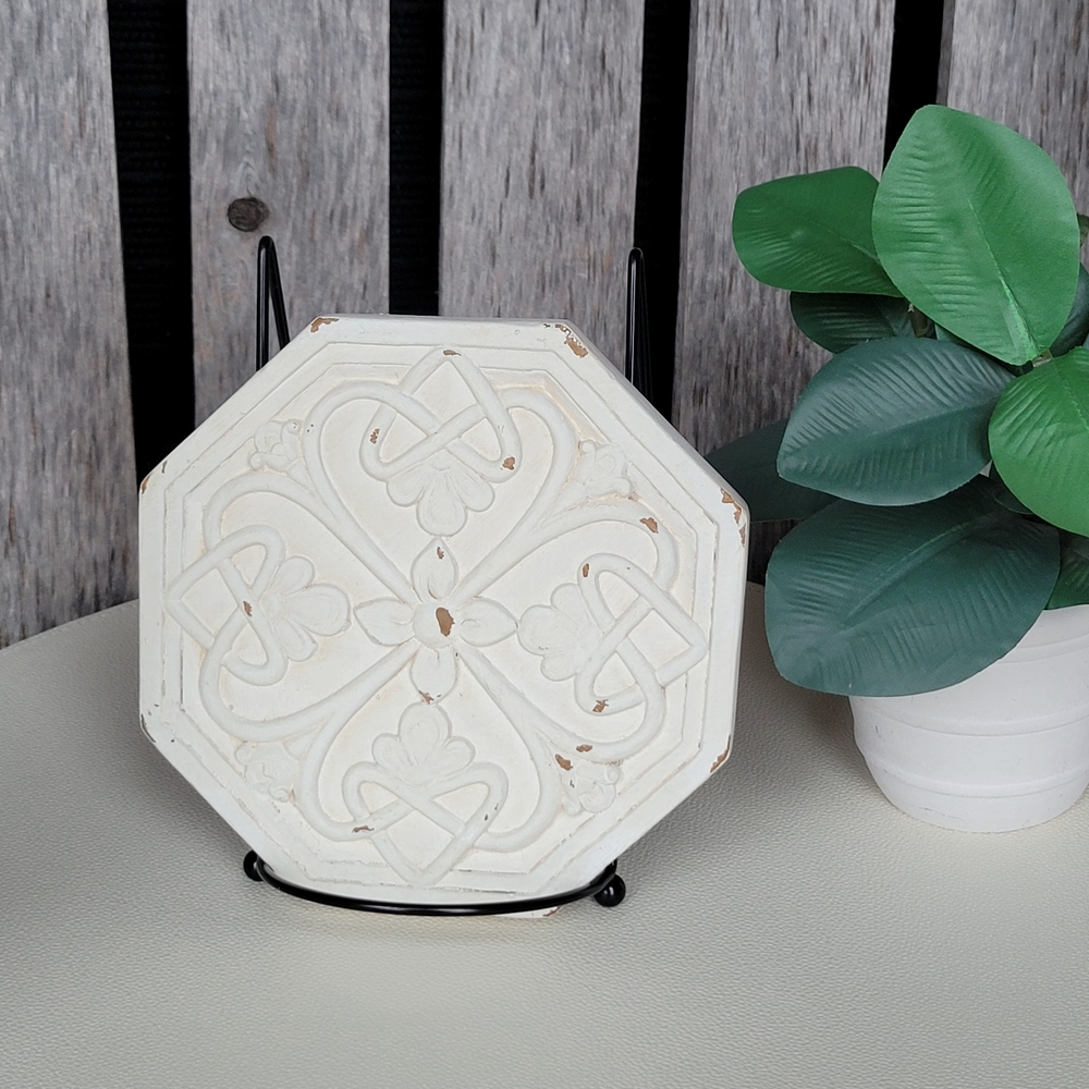 Celtic Knot Medallion Octagonal Distressed White Plaster Wall Decor